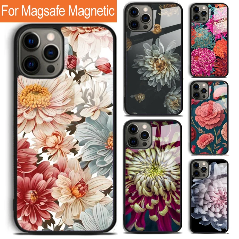 Chrysanthemum Phone Case For iPhone 16 15 14 13 12 11 Pro Max Plus Magsafe Magnetic Wireless Charging Cover