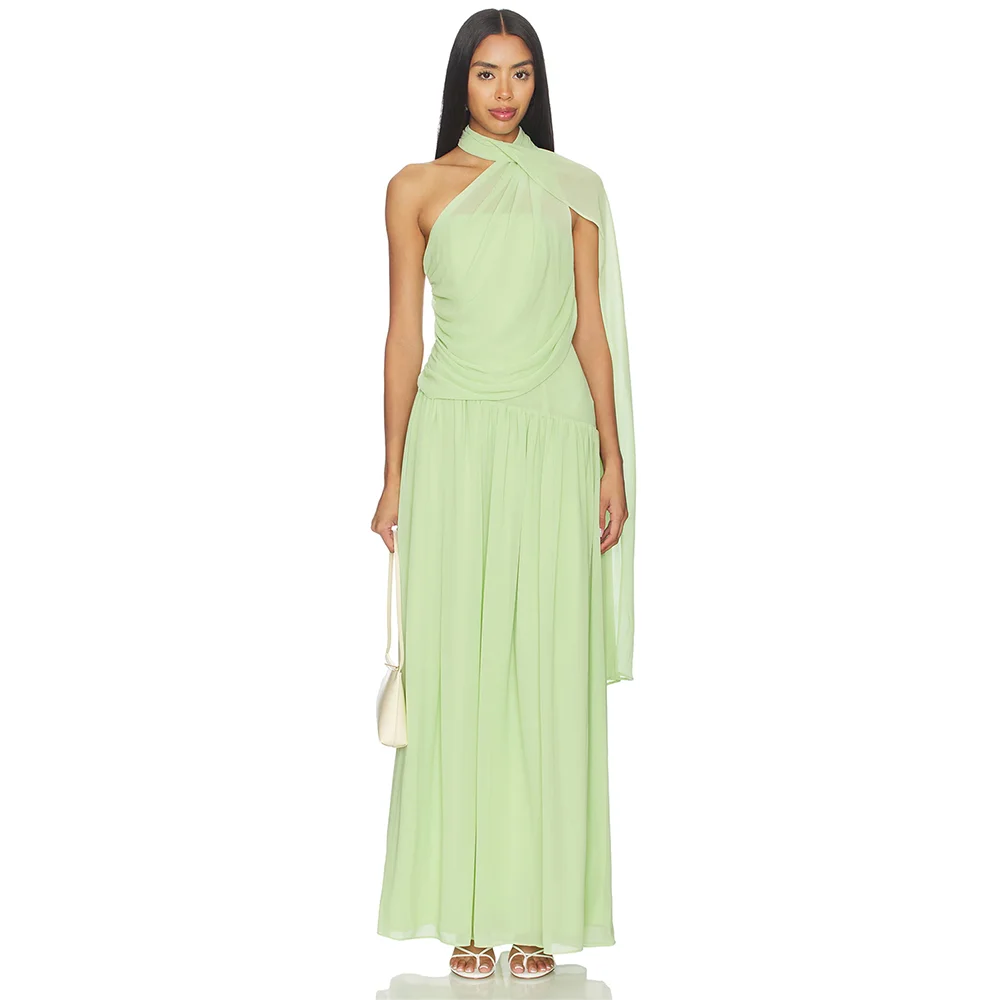 

Women's Formal Evening Gowns Chiffon Halter Sleeveless Ruffled Evening Dresses Luxury 2026 Elegant Formal Party Gowns for Women