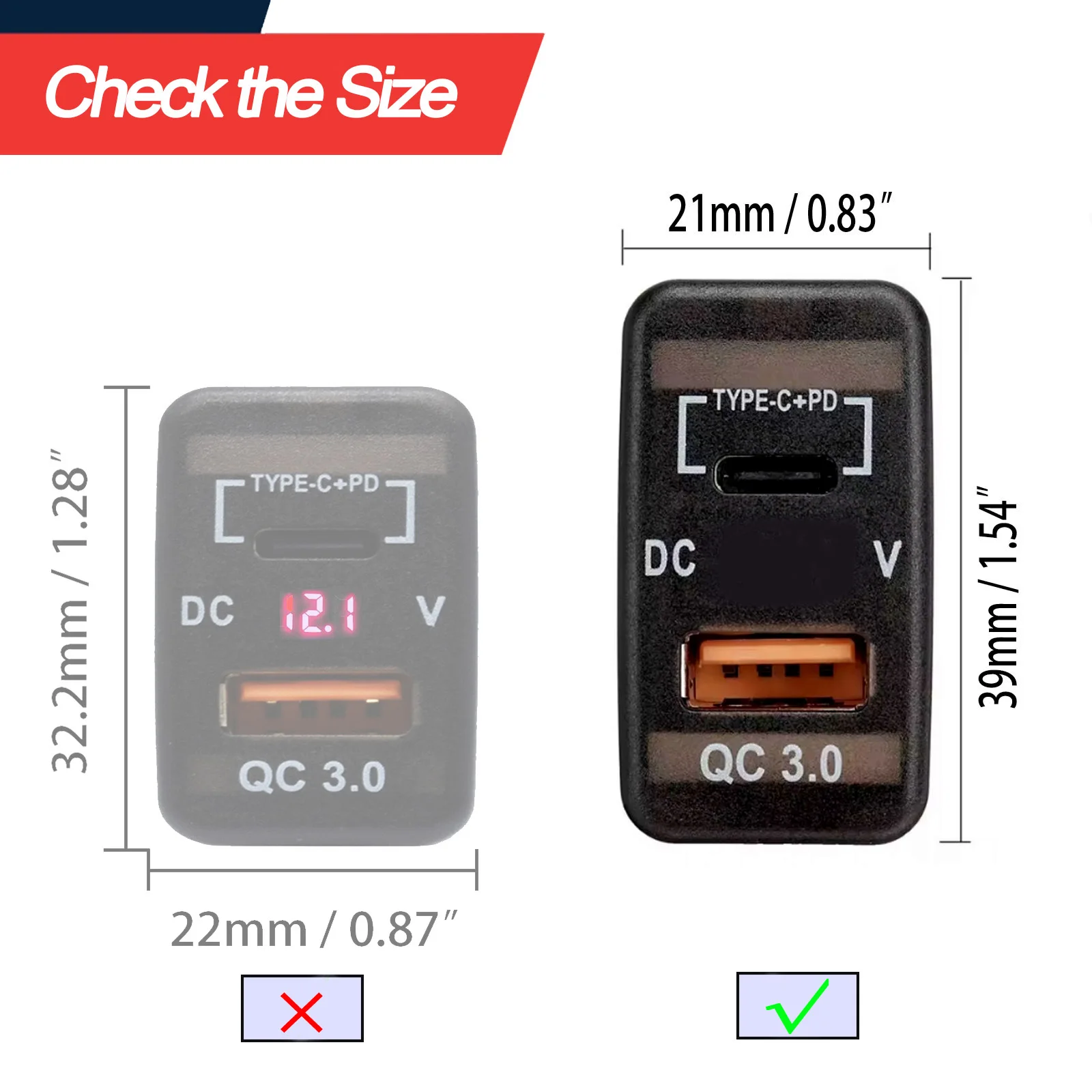 Auto Typ-C-PD QC3.0 USB-Ladegerät Dual-USB-Adapter Armaturenbrett-Buchse Voltmeter für Toyota Tacoma FJ Cruiser Highlande Hilux 4Runner – Detail 1