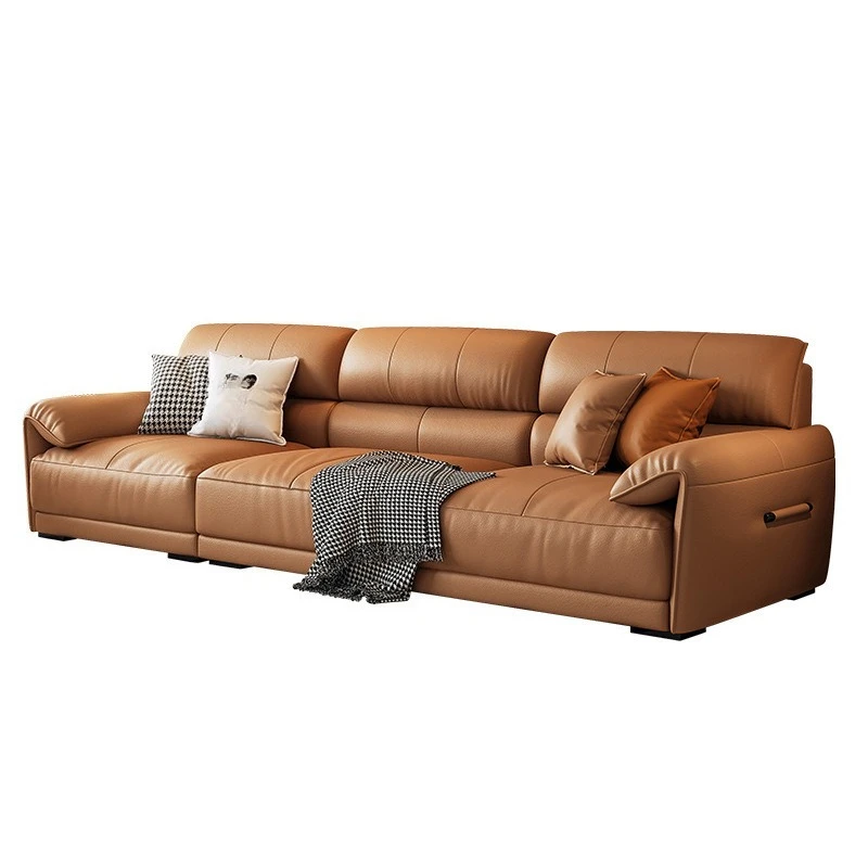 

Elephant ears Italian minimalist living room small apartment light luxury simple straight row sofa retro leather sofa