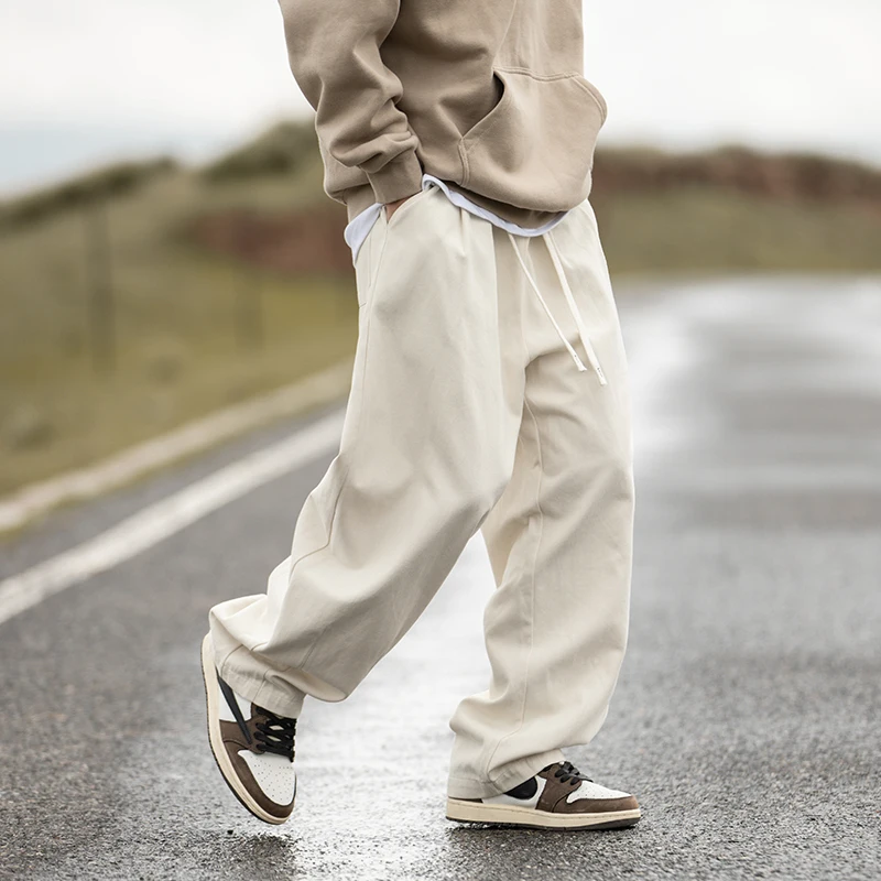 

y Mountain System Men's Casual Straight Leg Workwear Pants Oversize Loose Fit Trousers Beige Spring Autumn High End Feel