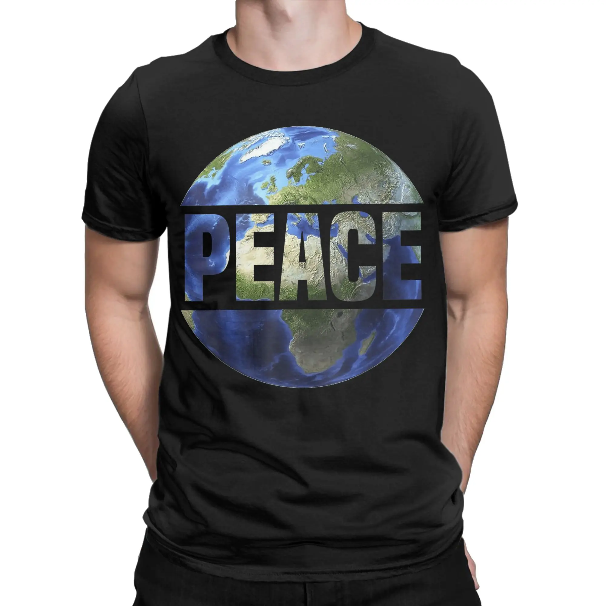 Unique Earth Love Power Peace World T-Shirts Men Round Collar Pure Cotton T Shirt  Short Sleeve Tee Shirt Plus Size Clothes