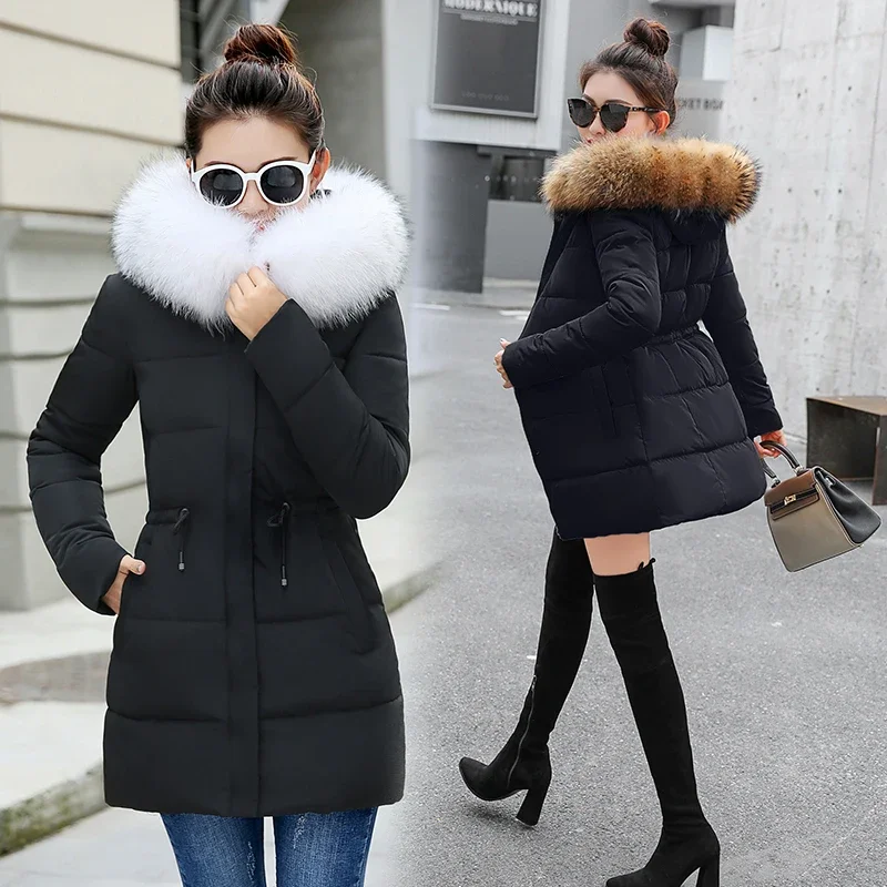 Big Fur Winter Jacket Women Thickened Parka Women Slim Long Coats Down Cotton Ladies Down Parkas Jacket Female Bubble Coat