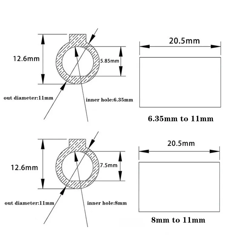 Wellenadapter für RV30 Schneckengetriebe, wandelt NEMA 23 Schrittmotorwellen von 6,35 mm oder 8 mm auf 11 mm um. – Detail 4