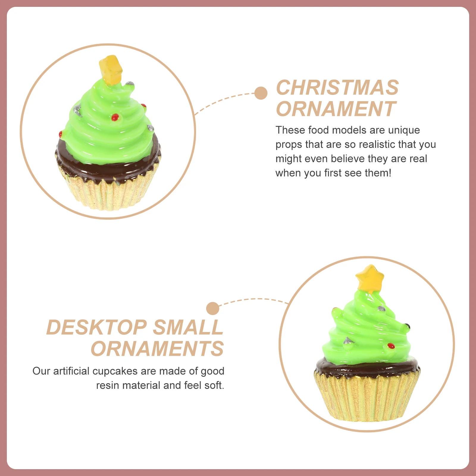 

10 Pcs Christmas Tree Decorations Artificial Cupcake Models Resin Soft Lifelike Dessert Miniatures Table Ornaments Home Office