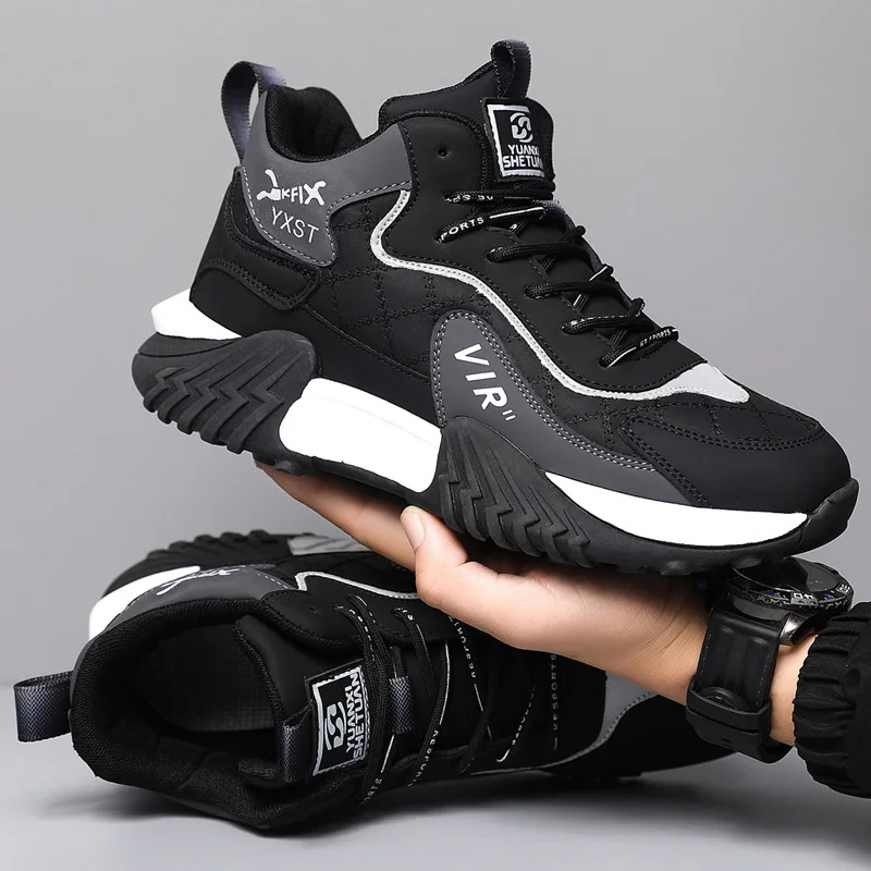 

Men Autumn Winter High Top Soft Sole Non Slip Fleece Lined Thick Sole Lightweight Versatile Casual Running Shoes