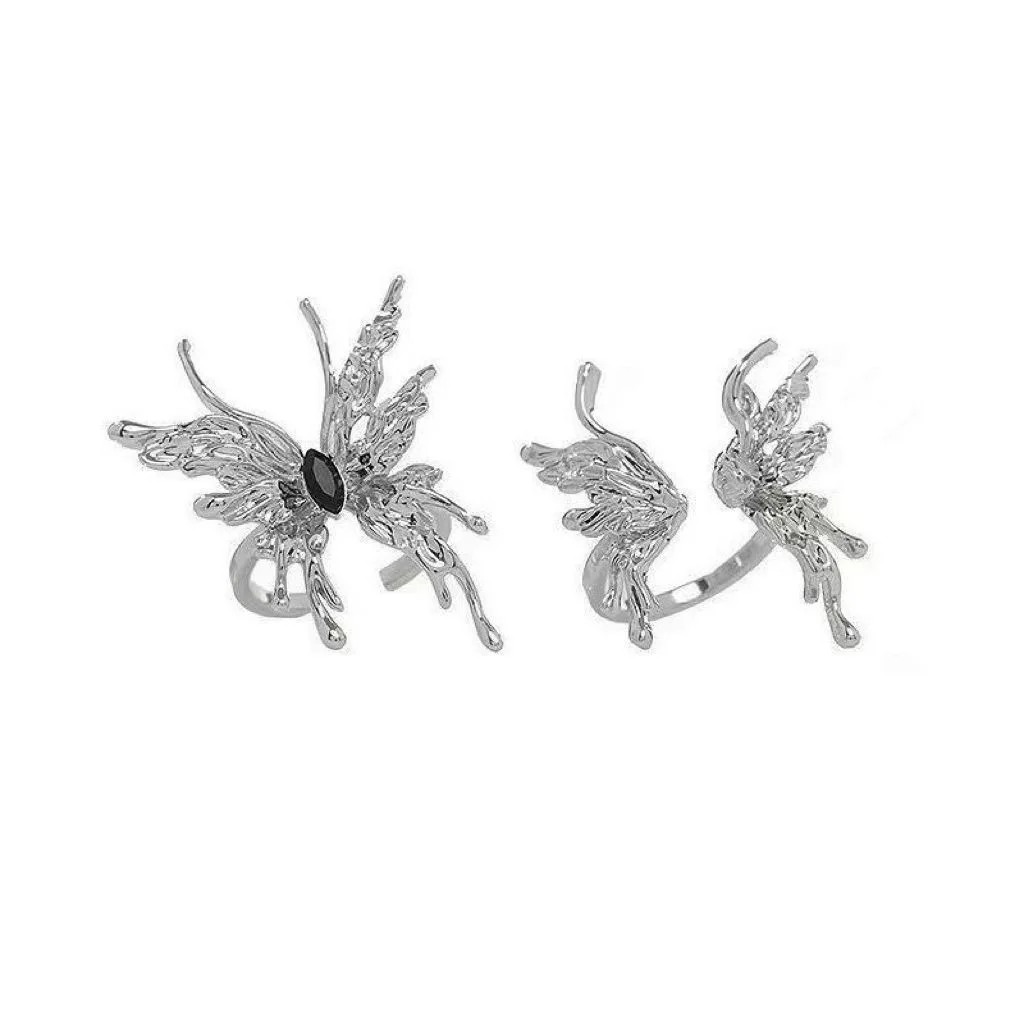 New Punk Vintage Metal Liquid Butterfly Women\'s Adjustable Ring Niche Design Fashion Exquisite Insect Ring Gothic Jewelry Gifts