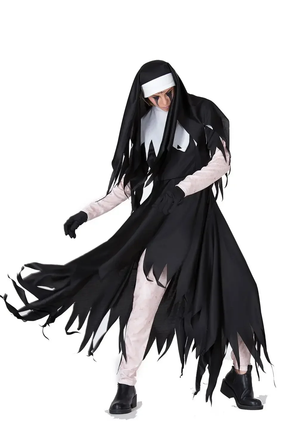 Costume da festa di Halloween Costume da suora sexy da donna nera Abito irregolare uniforme da monaco fantasma religione araba