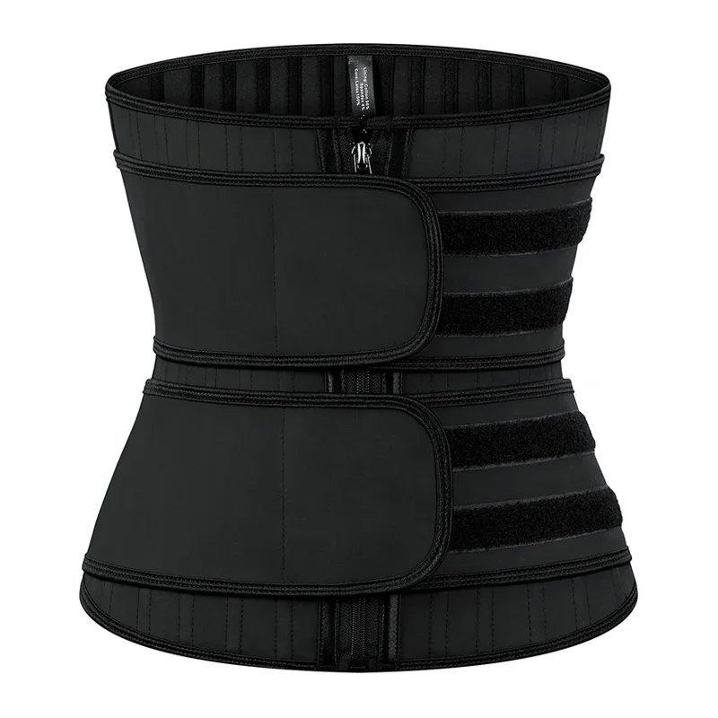 

Double Strap Latex Waist Trainer Zip And Hook Slimming Sheath 25 Steel Bones Corset With Detachable Straps Fajas Colombiana