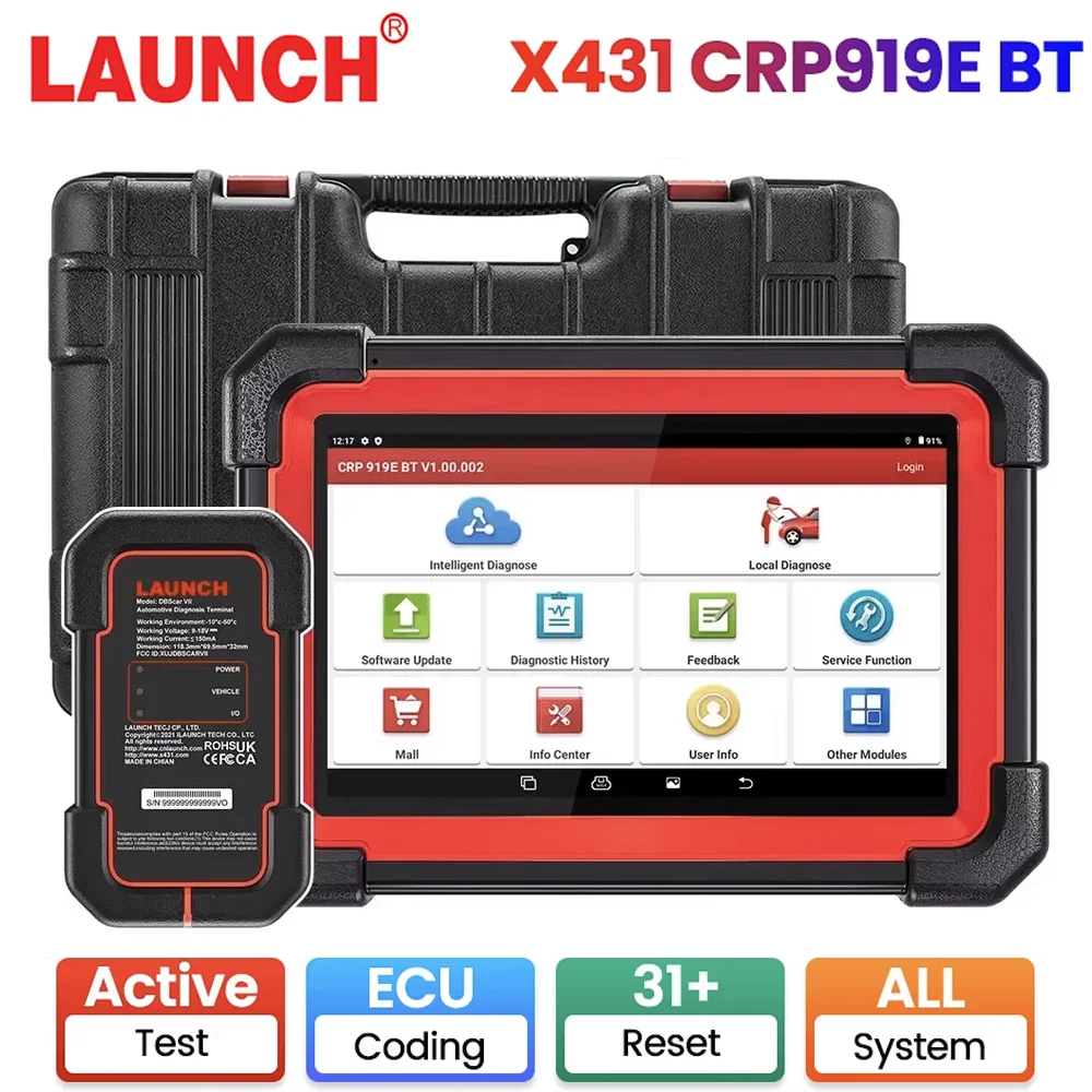 

LAUNCH X431 CRP919E BT OBD2 Автомобильный диагностический инструмент DBScar VII VCI Автоматический OBD-сканер Активный тест Кодирование ЭБУ CANFD DOIP 31+ Сброс