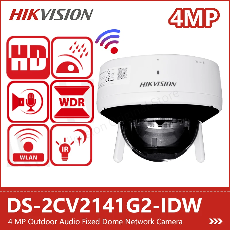 hikvision camera ip dome ao ar livre com visao noturna e deteccao de movimento cctv de seguranca 2k audio bidirecional sem fio 4mp wi fi ds2cv2141g2 idw 01