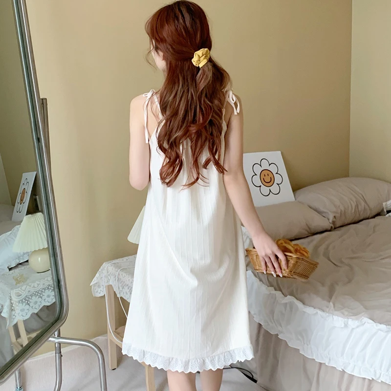 

Женская летняя юбка для сна на бретелях из чистого хлопка, абрикосовая кружевная майка, удобная домашняя одежда, ночная рубашка для зимнего использования в помещении