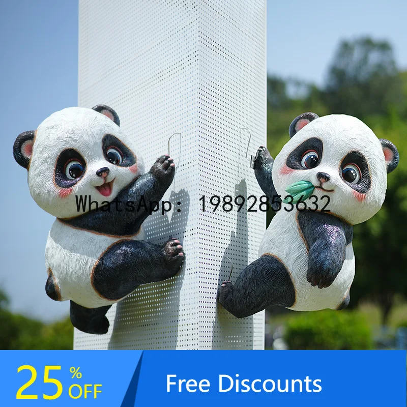 CZ  Climbing Wall Panda Sculpture Fiberglass Outdoor Cartoon Internet Celebrity Storefront Mall Sign Animal Decoration Ornament