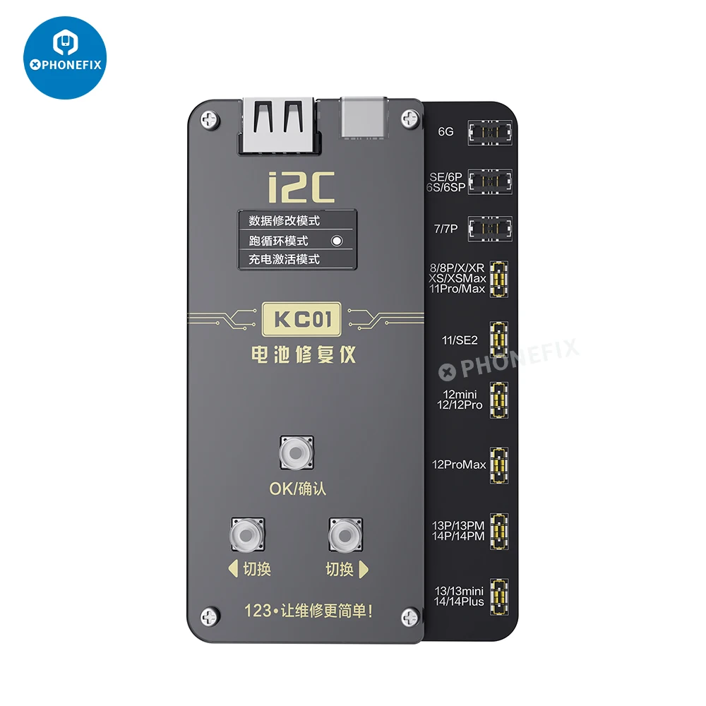 Instrumento de reparo da bateria i2c kc01 para iphone 6-14 pro max bateria leitura de dados de gravação revisão ciclo modificação da bateria saúde