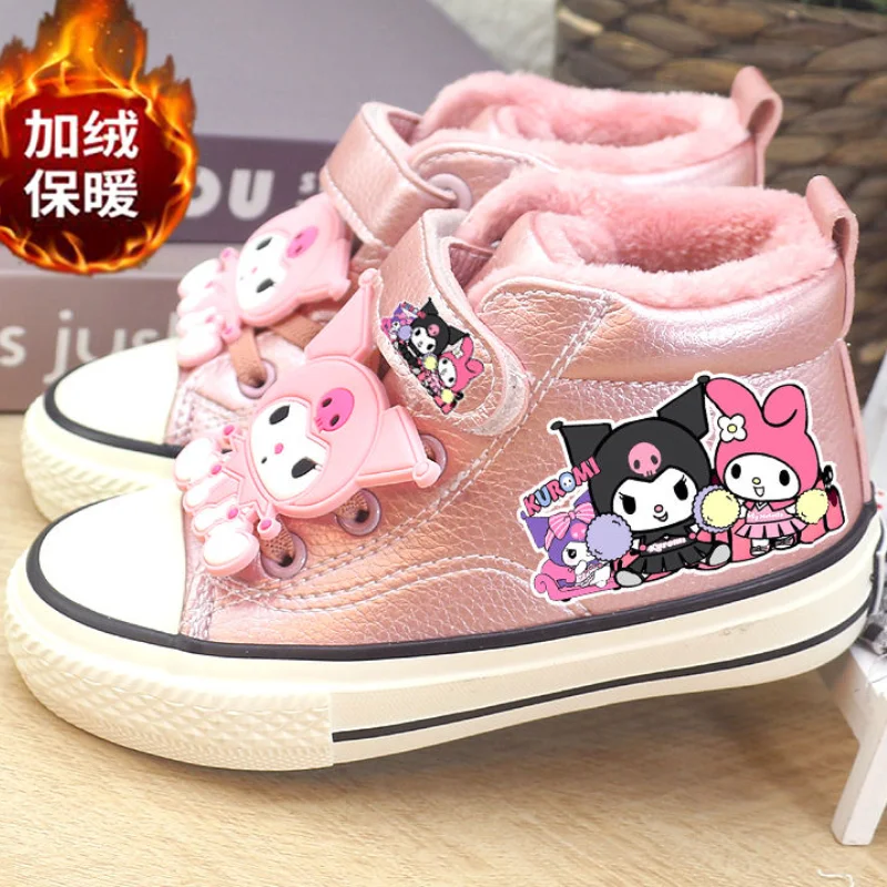 Canvas Shoe Sanrio Kuromi Girl Add Cotton Princess Shoes Hello Kitty Kawaii Children Winter Style Cartoon Cotton-Padded Shoes