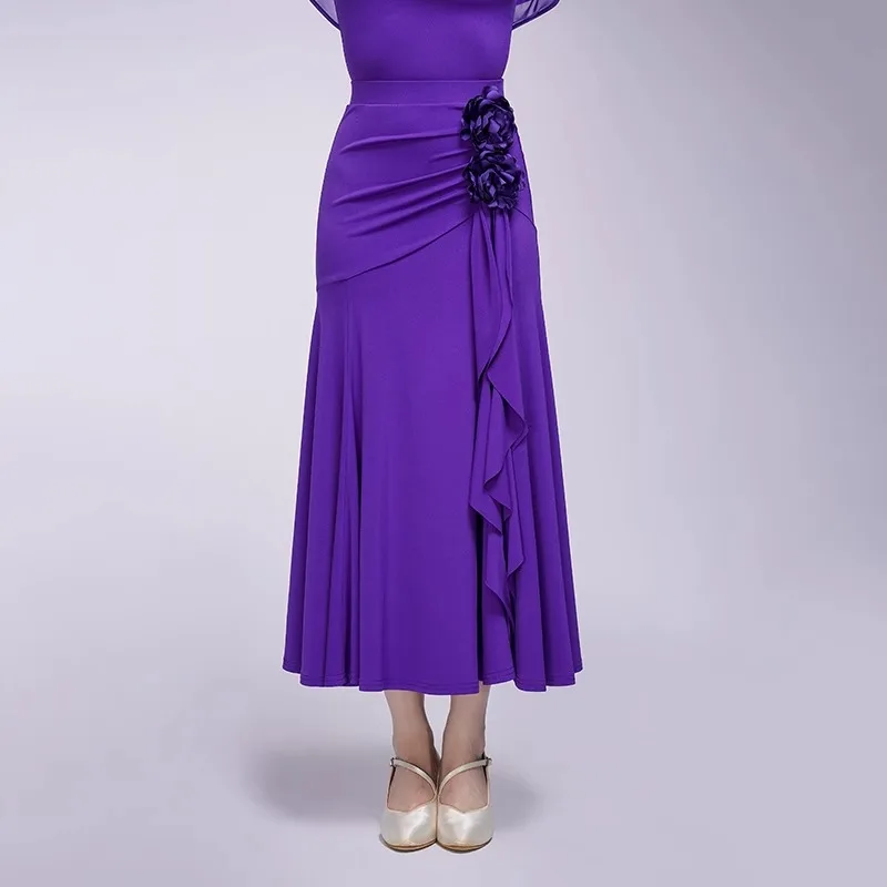 レッドスプリットラテン社交スカートブラックエレガントロングダンススカートフラメンコタンゴスカートダンス服ダンス衣装