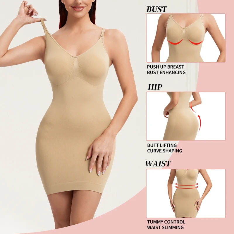 Women V Neck Shaperwear Full Body Slip Seamless Targeted Firm Tummy Control Slip Under Dresses Slimming Body Shaper Underwear