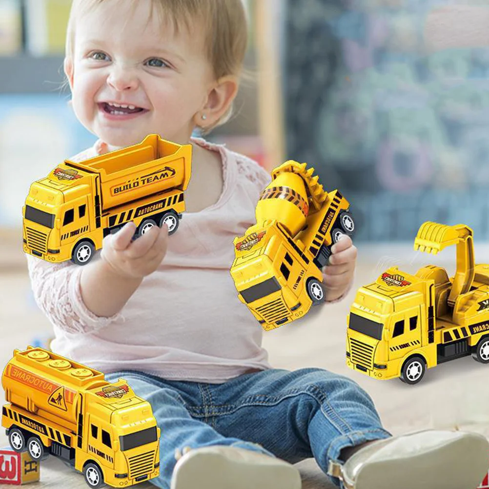 4 Pcs Toys for Toddlers Pull Back Engineering Vehicle Mini Cars Kids Small Truck Yellow Construction Friction Powered Baby