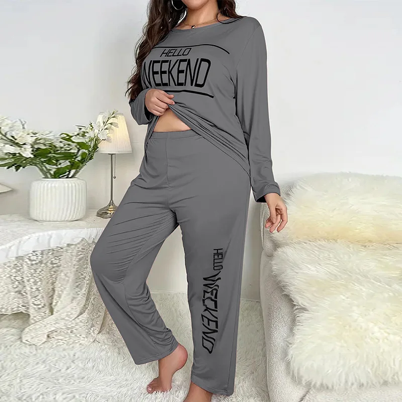

5XL Plus Size Autumn Homewear Women Casual Daily Home Clothes Pajamas Set Thickened Sleepwear Long Sleeve Pullover and Trousers