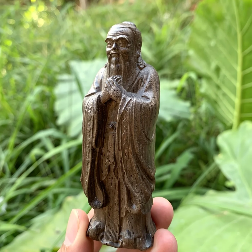Hand-Carved Wooden Creative Confucius Ornaments, Suitable for Handheld Crafts, Wooden Craft Gifts, Cute Wood Carvings, Desktop Decorations