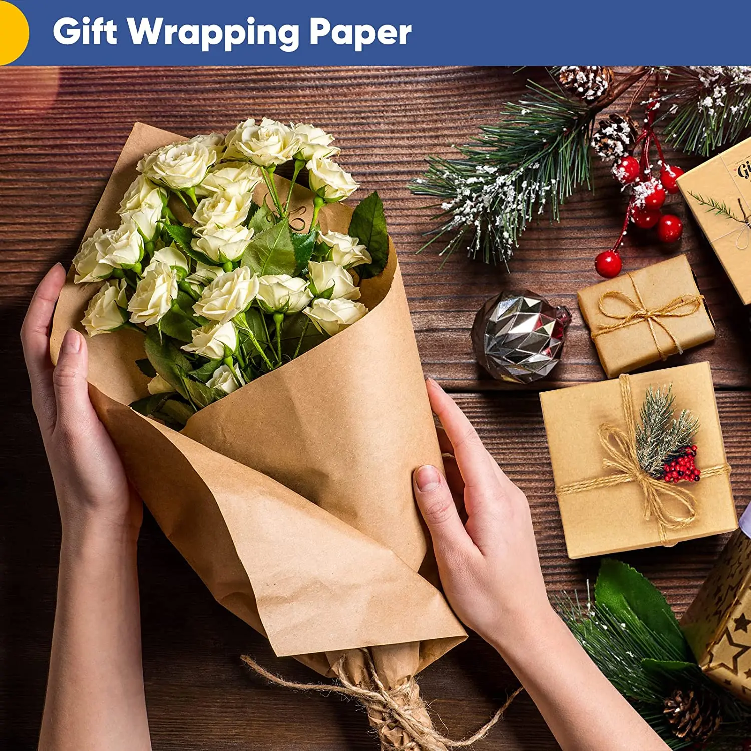 Rollo de papel Kraft marrón para envolver regalos, revestimiento de suelo, tablón de anuncios, manualidades artísticas