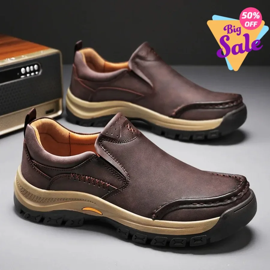

Fashion Men's Vintage Genuine Leather Slip-On Loafers Casual Leather Flat Designer Shoes Comfy Outdoor Soft Bottom Driving Shoes
