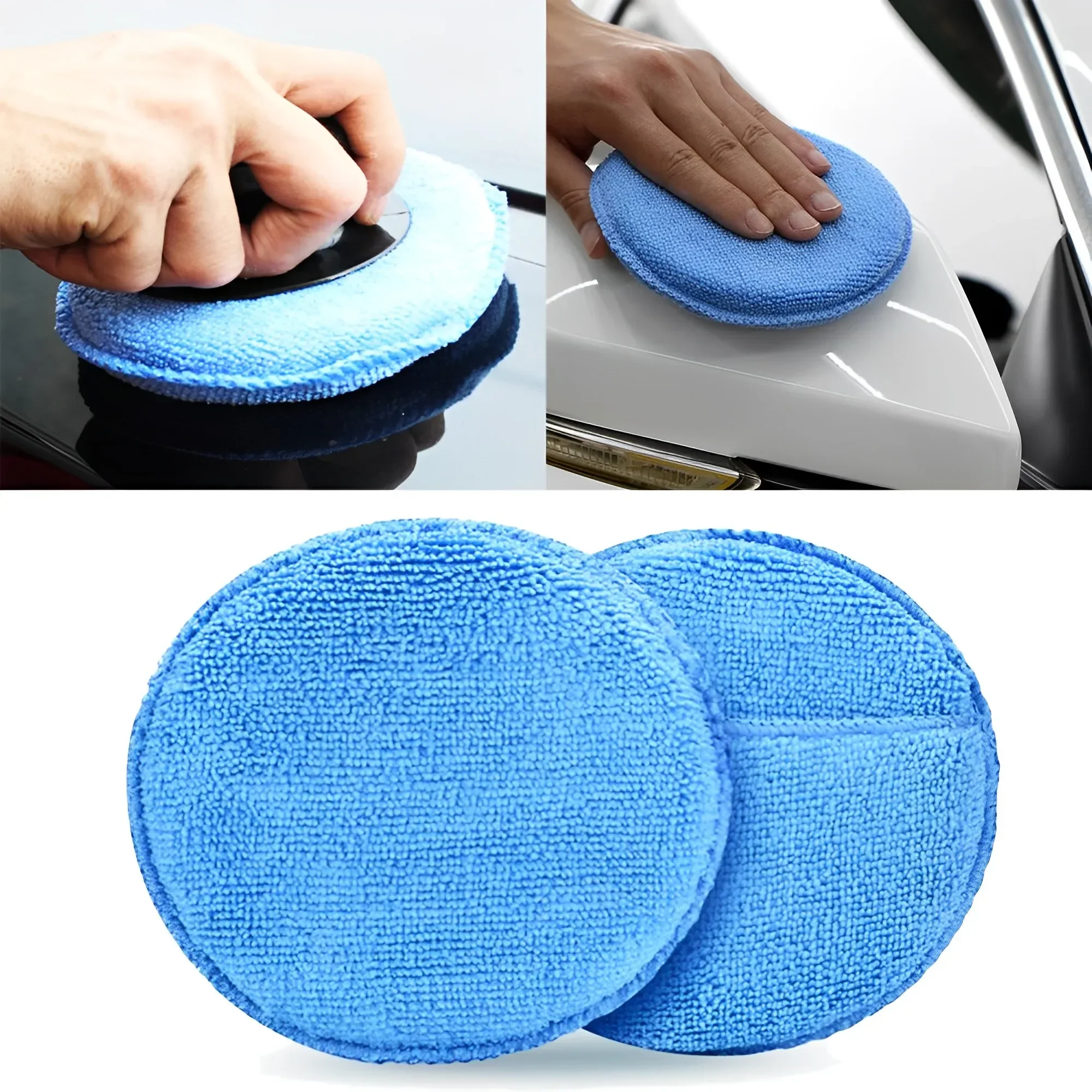 

2Pcs 5 Inch Car Waxing Polish Sponges Microfiber Foam Round Pocket Pad Car Cleaning Auto Detailing Wash Tools Auto Accessories