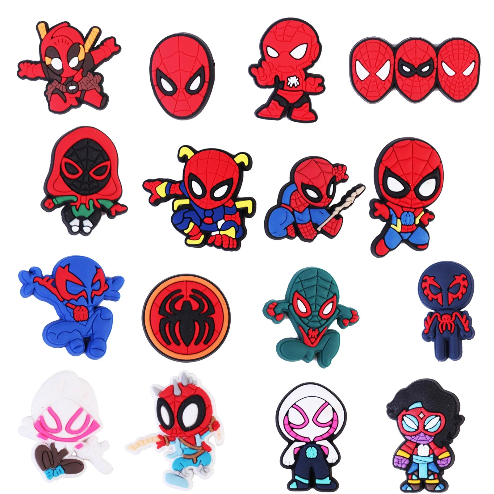 16Pcs/set Spiderman Cartoon Kids Croc Shoes Accessories PVC Buckle Decoration Fit for Spiderman Shoe Kid Gifts