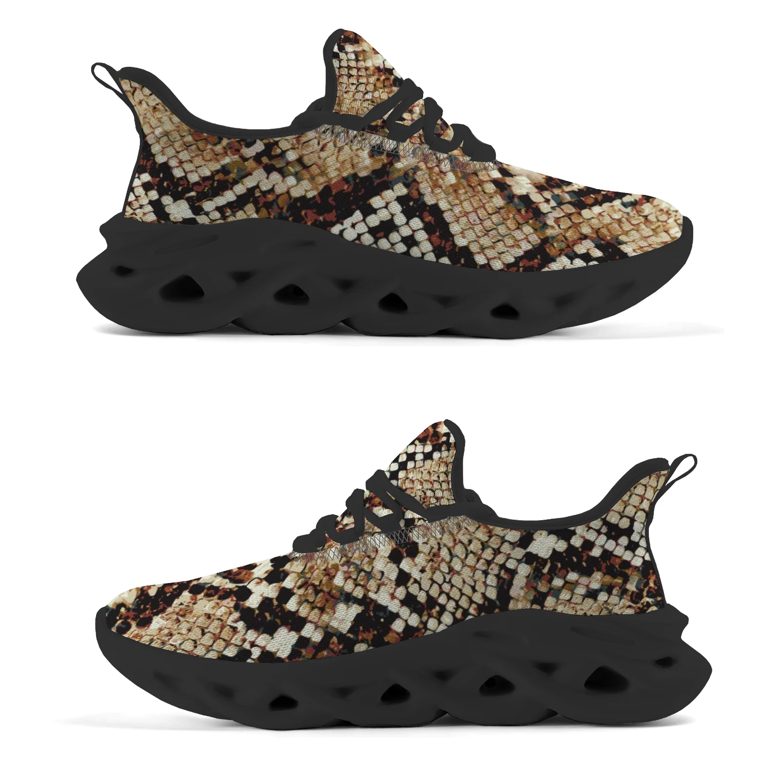 Zapatillas de deporte casuales con patrón de piel de serpiente de moda, parte superior de malla liviana adecuada tanto para hombres como para mujeres