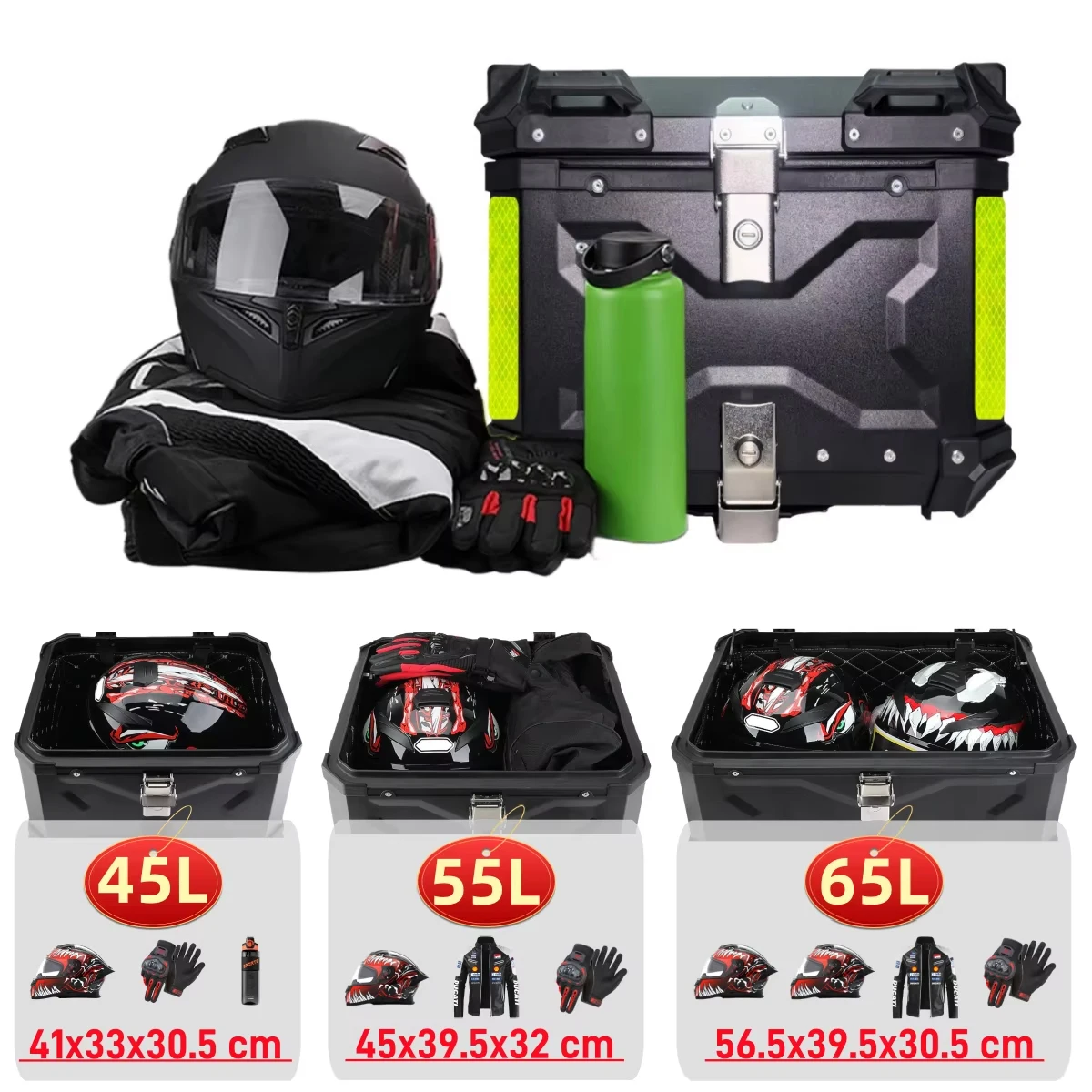 Bauletto Moto in Lega di Alluminio 65L, 55L, 45L, Baule Porta Casco Impermeabile, Baule Posteriore per Moto, Baule Portabagagli Posteriore, Cassetta Porta Attrezzi a Sgancio Rapido
