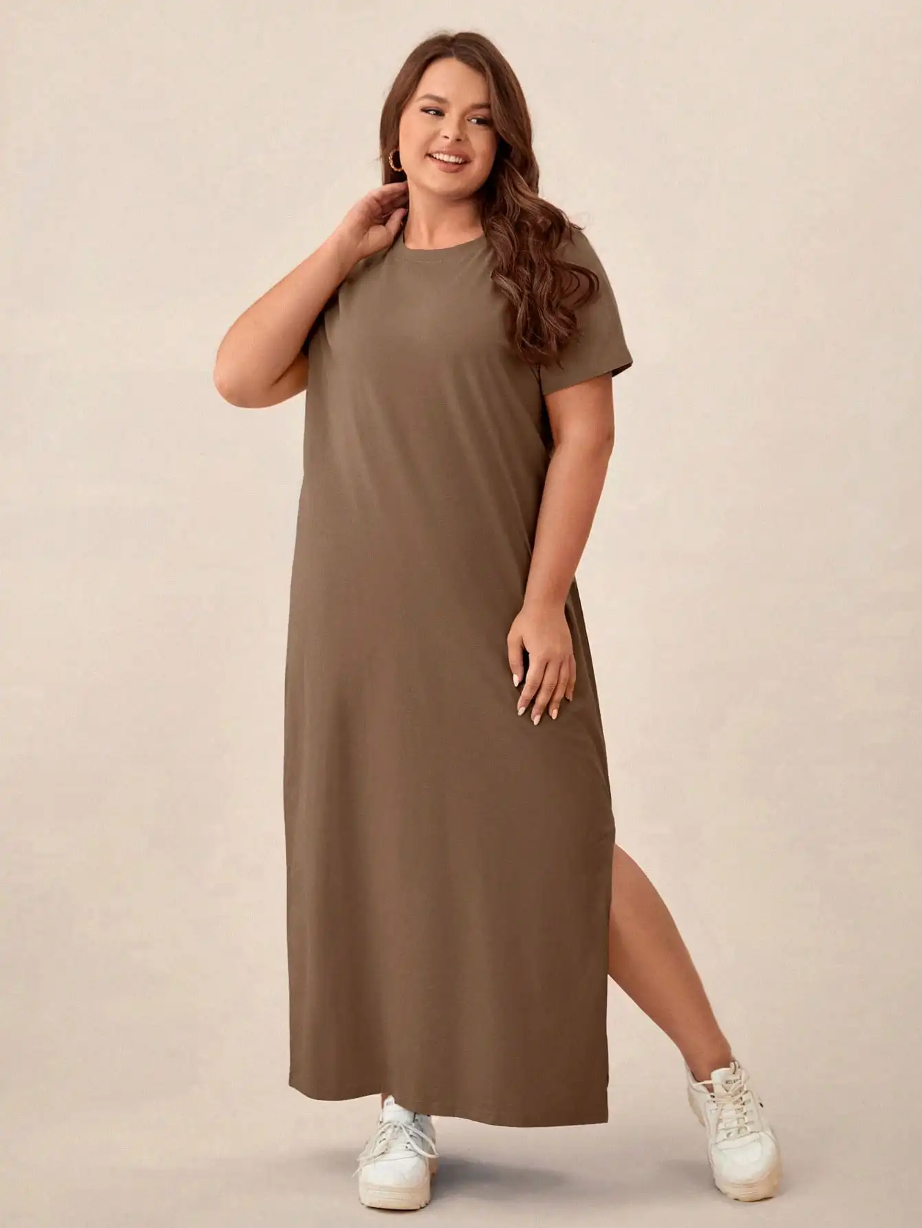 

Solid T-Shirt Maxi Dress For Women Summer Casual Loose Fit