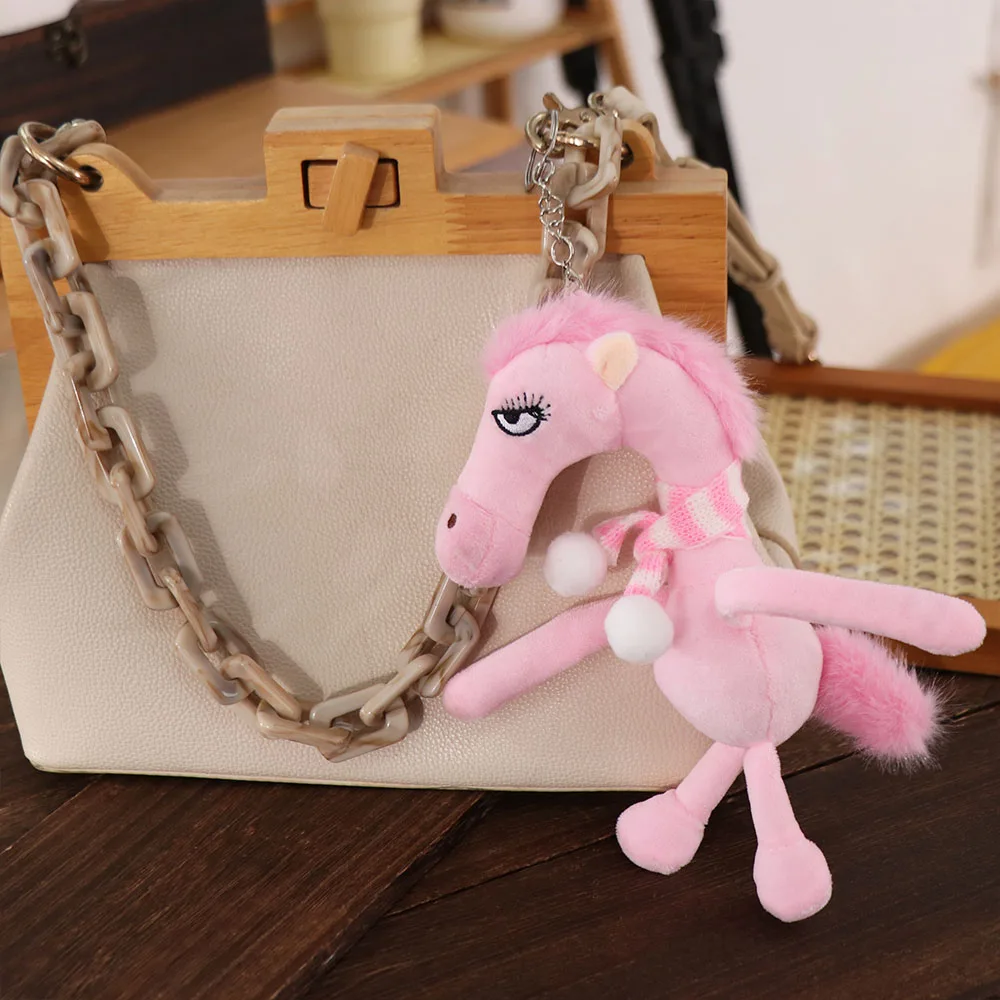 Cute Cartoon Horse Keychain Craftsmanship With Scarf Pony Pink Stuffed Simulation Horse Children