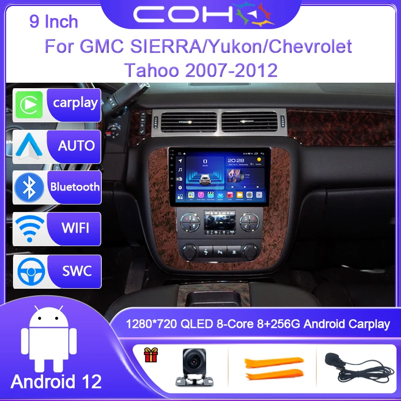 For GMC SIERRA/Yukon/Chevrolet Tahoe 2007-2012 Android 12 4G Car Radio Player Navigation GPS 8-Core 8+256G Radio Multimedia