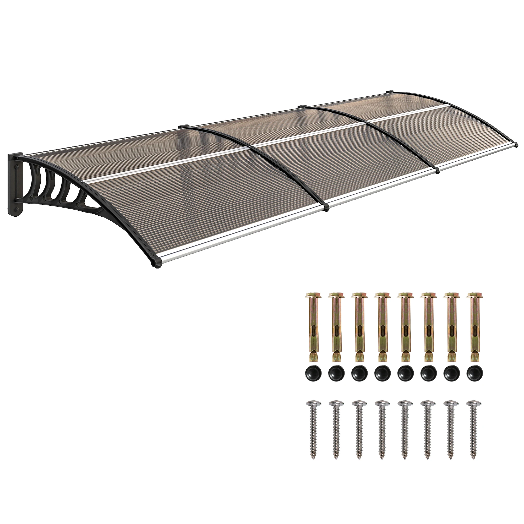 Toldo para puerta Outsunny, toldo de policarbonato para puerta principal, borde de aluminio contra la lluvia y los rayos UV