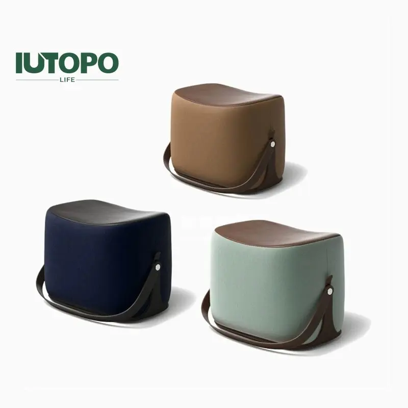 Saddle Hallway Ottoman With Box Storage Stool PU Leather Pouf Household Shoe Stool Living Room Light Luxury Solid Wood Stool