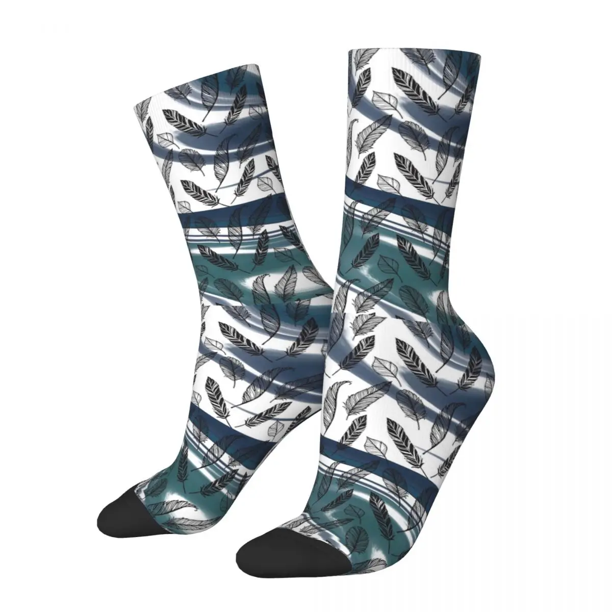 Feather Pattern With Marble Background Socks Harajuku Stockings All Season Long Socks Accessories for Unisex Christmas Gifts