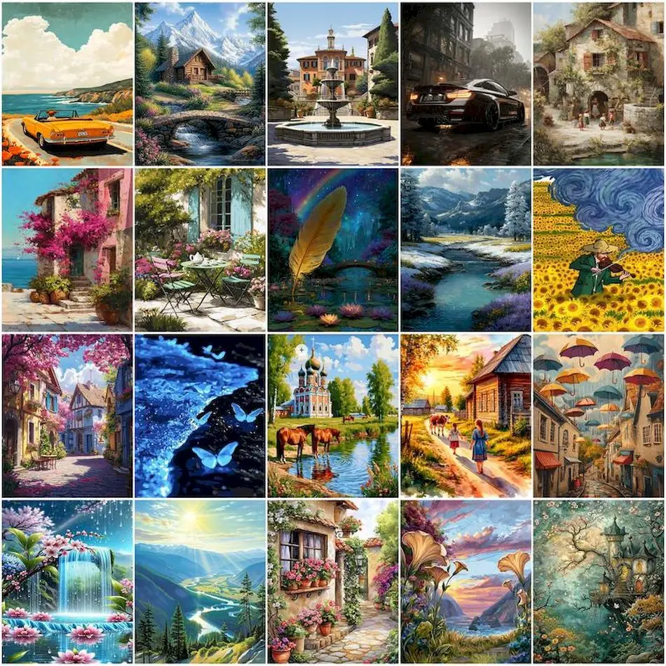 

GATYZTORY Painting By Numbers For Drawing on canvas Landscape Digital oil paintings Set Decorative Paintings Acrylic Paints Kits
