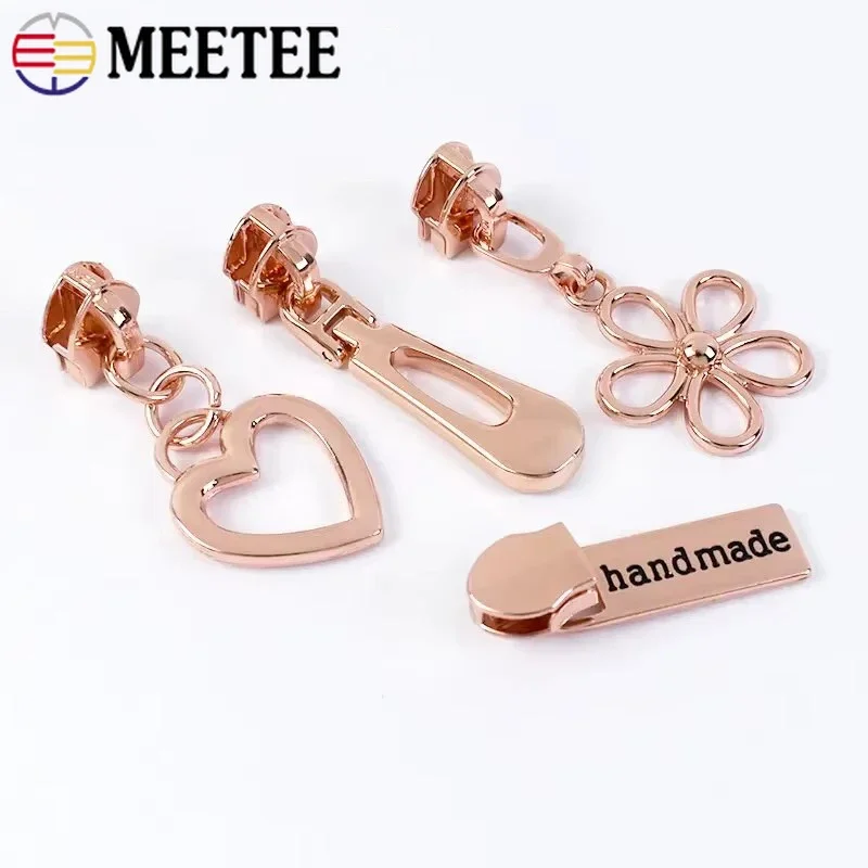 5/10/20Pcs 5# RoseGold Zipper Puller Sliders for Nylon Zippers By The Meter Repair Closure Zips Head Zip Lock Sewing Accessories