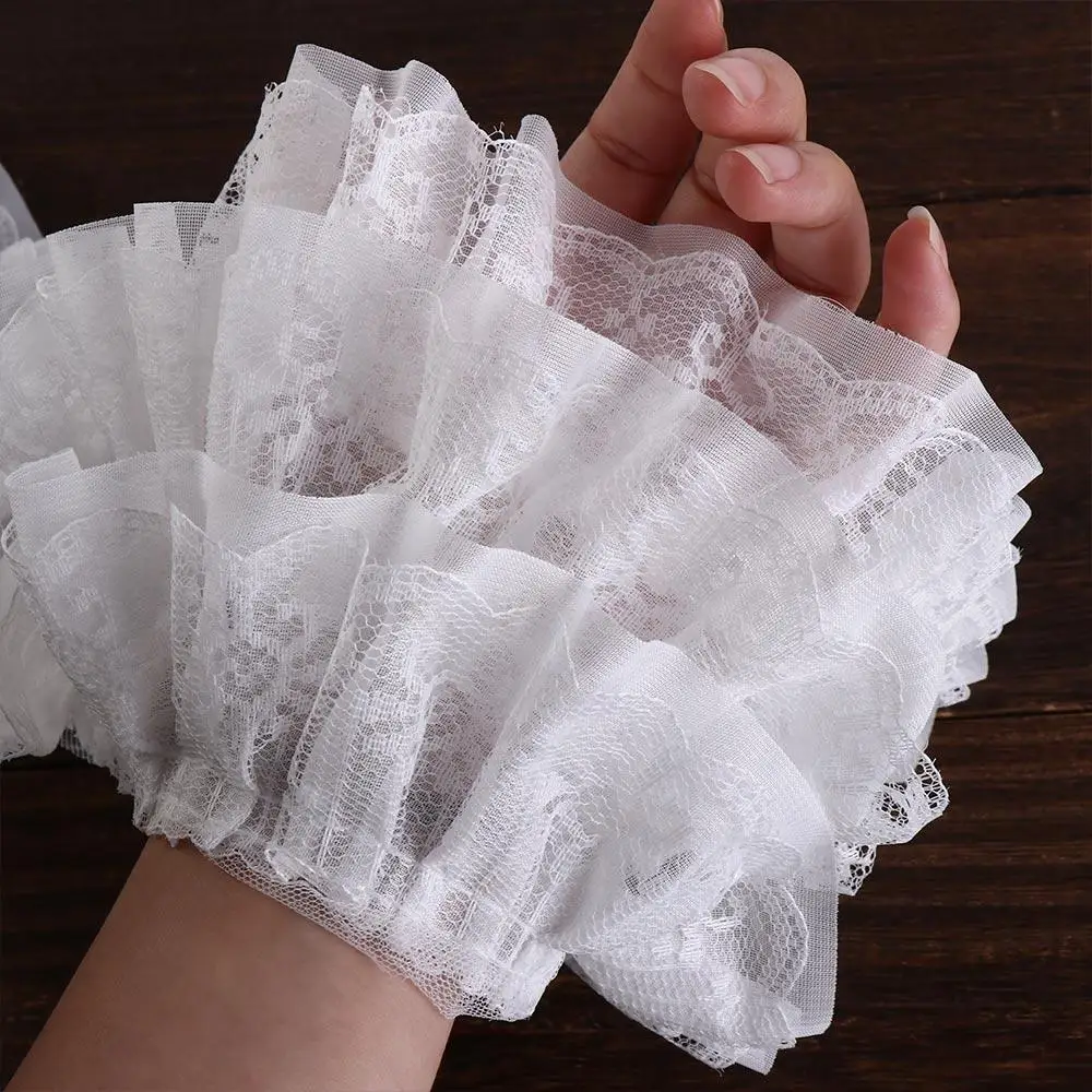 Luxurious Pleated Mesh Chiffon Fabric Soft Exquisite Chiffon Edge Lace Tulle White Black Tulle Lace Fabric Trim Ribbon Party