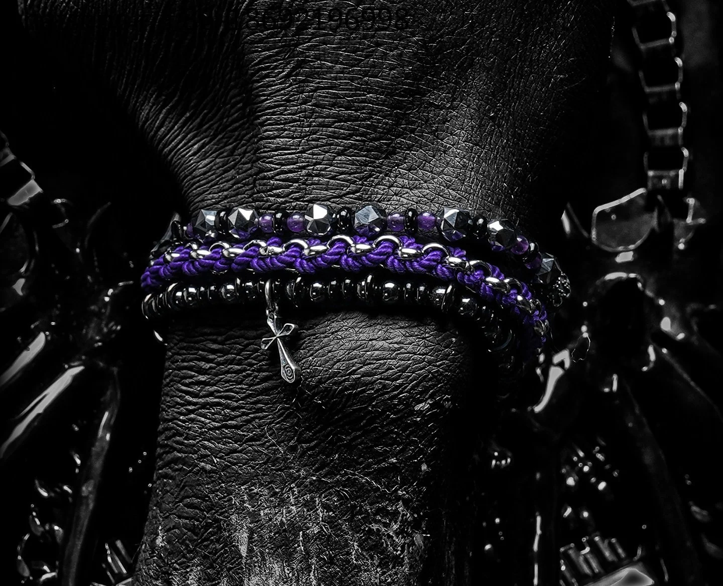 [Retrograde Future] Amethyst Bracelet Men's Retro Black Agate Bracelet Black Gallstone Jewelry
