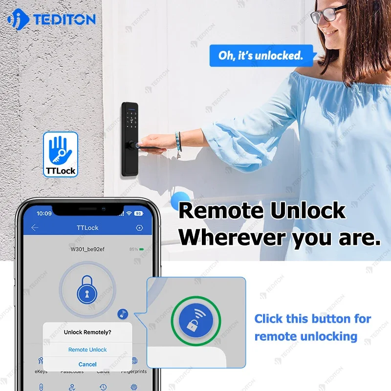 Tuya-Digital Door Lock com Alça de Alumínio, impressão digital, Fechaduras Elétricas de Segurança, Smart WiFi Lock, ttlock Segurança