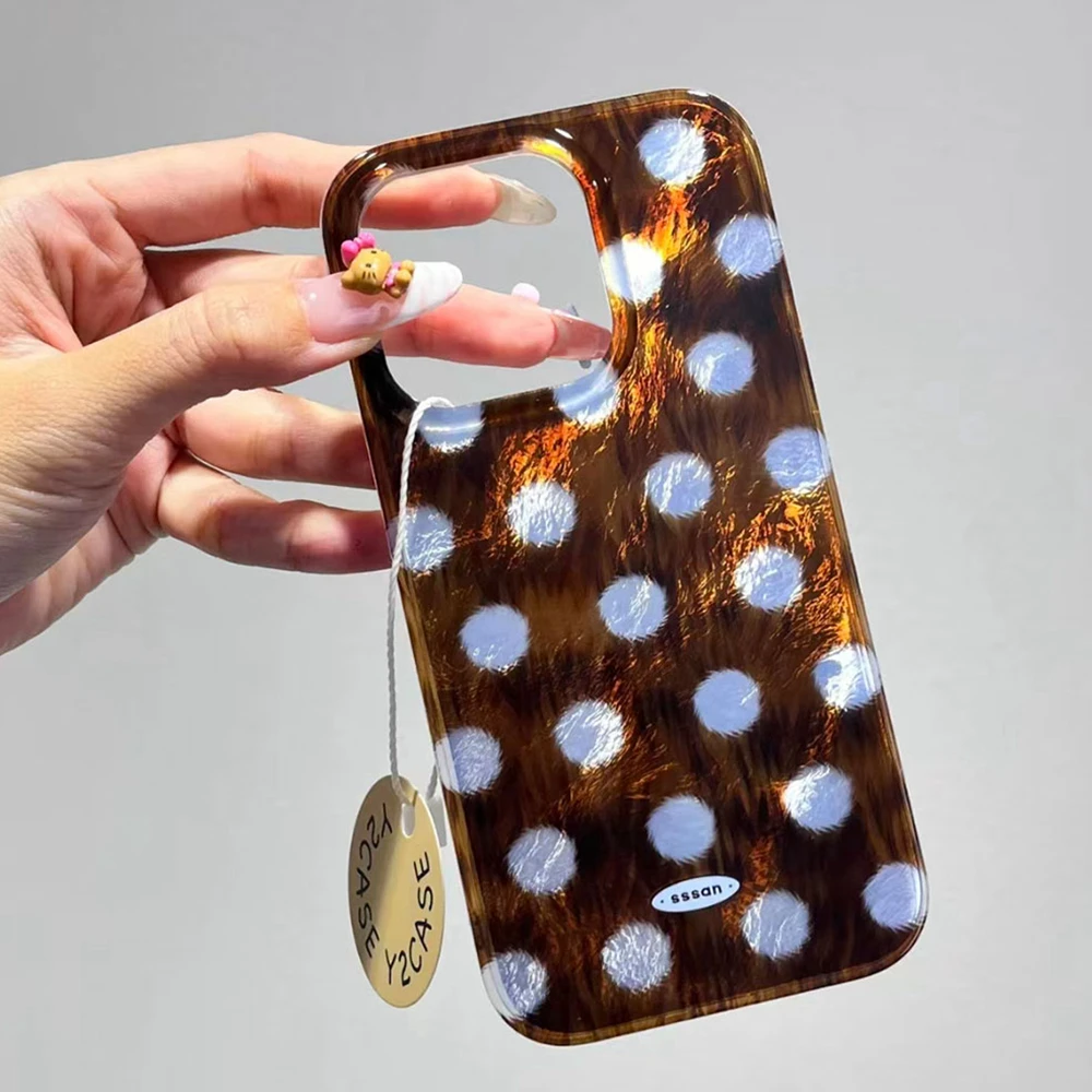 Koreanische braune runde Punkte Damen TPU Handyhülle für iPhone 17 Air 16 16e 15 14 13 12 Pro Max 7 8 Plus X XS XR SE 2022 2020 Cover