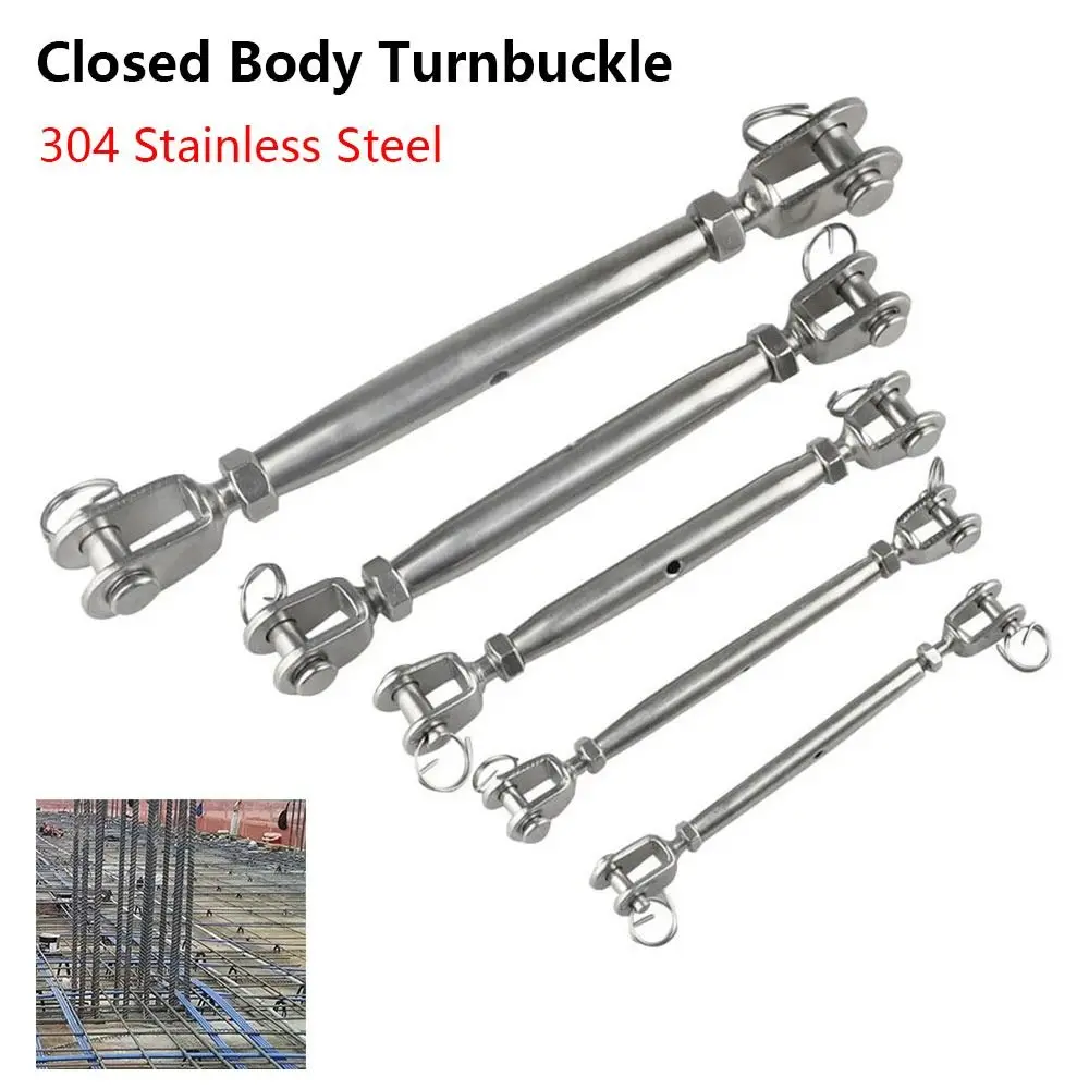 1Pcs M5-M24 Closed Body Turnbuckle Silver 304 Stainless Steel Rigging Screw Jaw Jaw Rust Resistant Wire Rope Tensioner