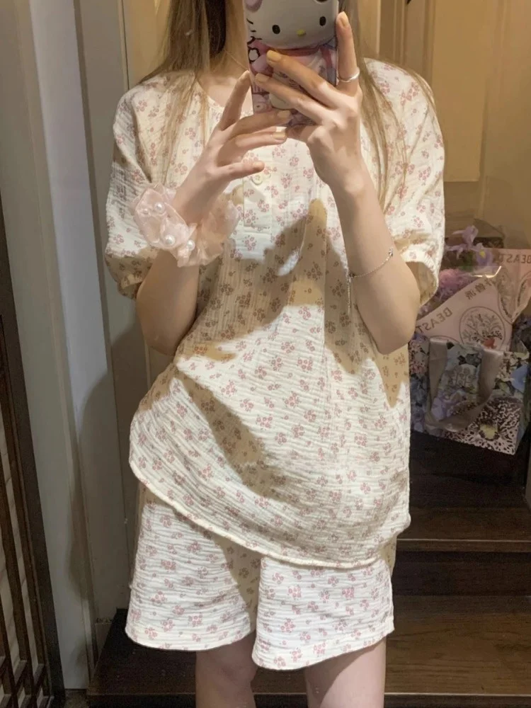 

Милый летний женский свободный комплект одежды с цветочным принтом ort Sve orts, комплект домашней одежды, удобный, дышащий, легкий