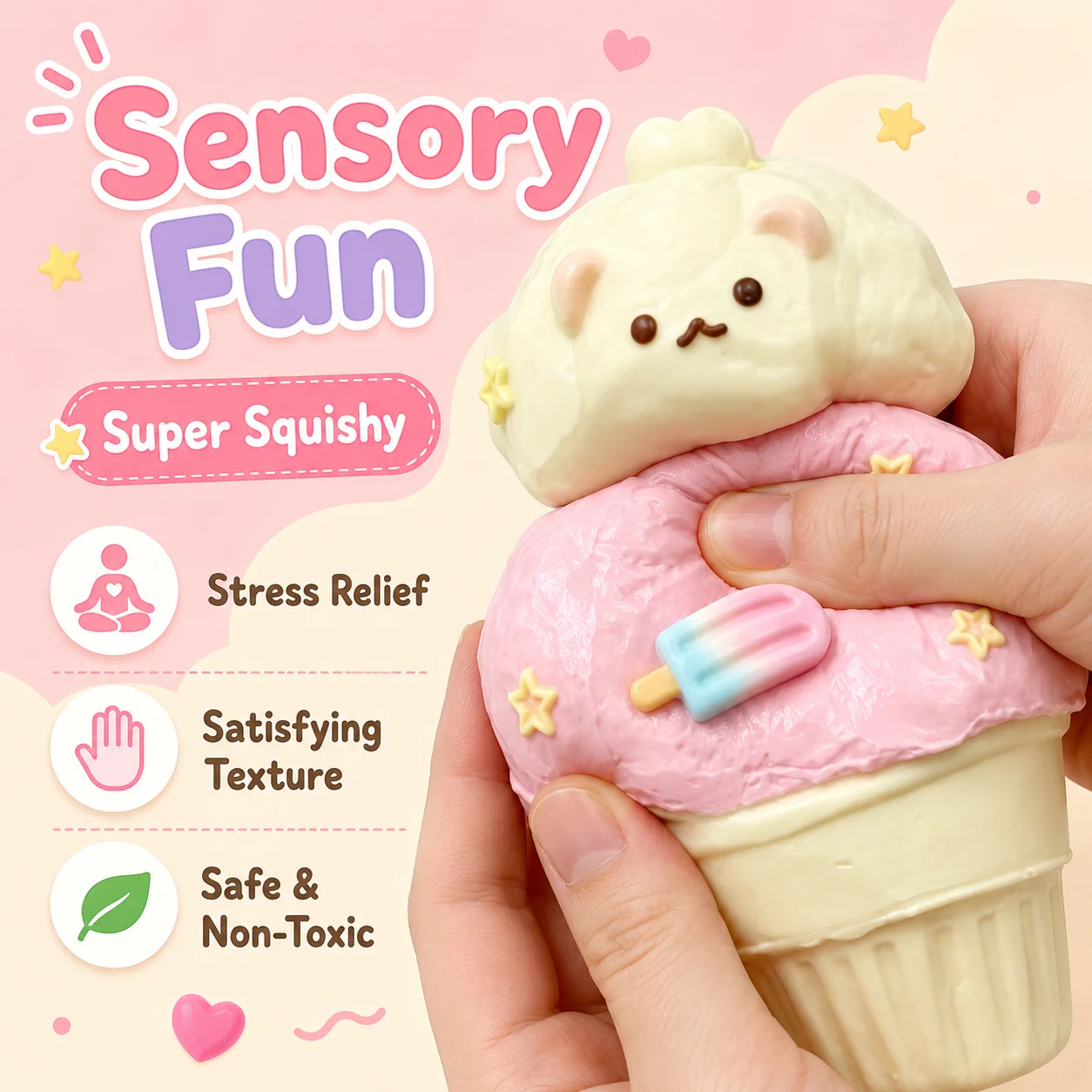 Cute Bear Dessert Squishy Toy Food Grade TPR Squeeze Toy Imitation Ice Cream Model ASMR Decompression Pocket Toy Gift - view 4