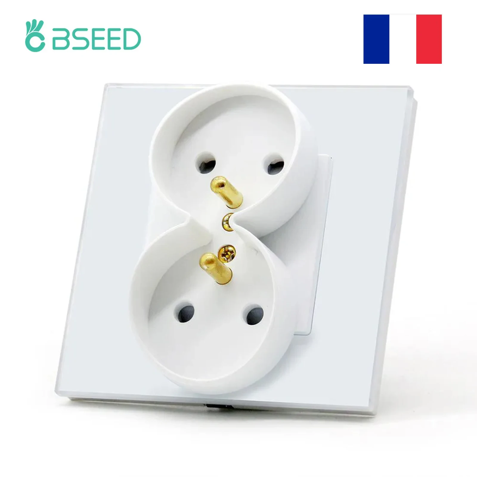 BSEED Double France Sockets Power Wall Outlet Single Double Frames Home Wall Power Sockets Glass Panel  White Black