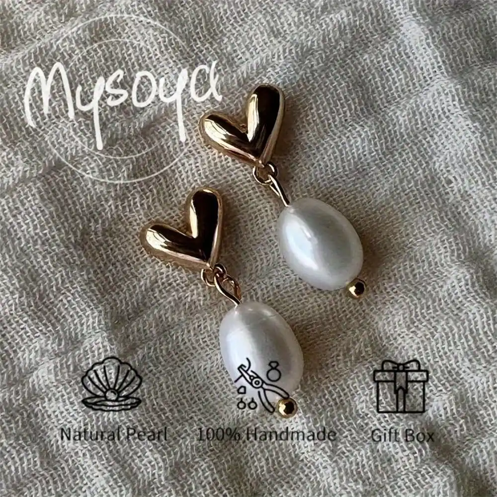

MYSOYA Freshwater Pearl Heart Earrings 6-7mm Pearls Gift Box Gift for Her Wedding Jewelry Christmas/Birthday/Anniversary Gift