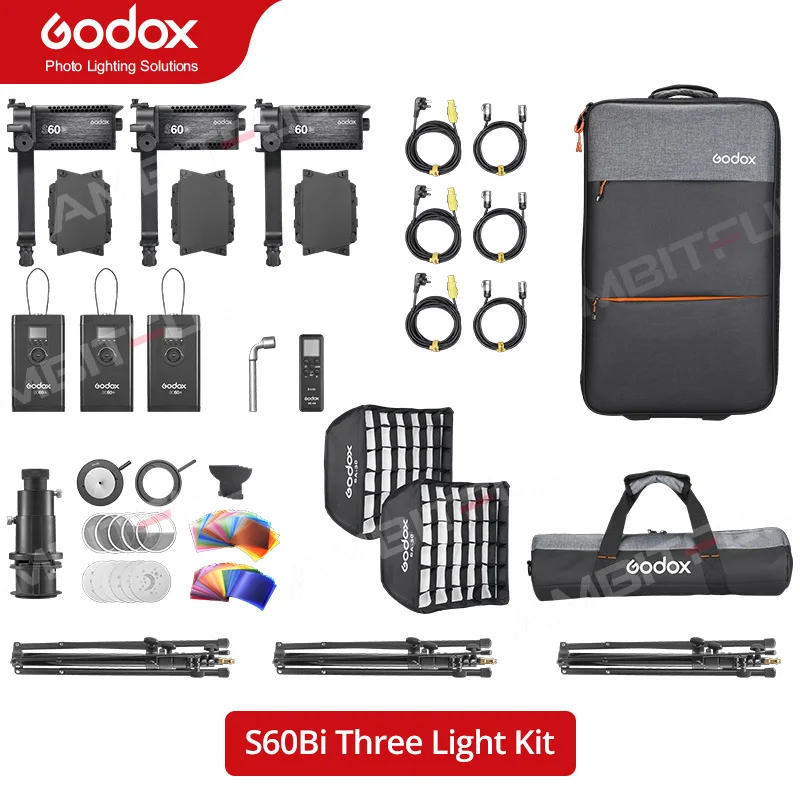 Godox-foco de luz LED de enfoque continuo, S60Bi-K3, 60W, ajustable, Kit de puerta de Granero, iluminación profesional