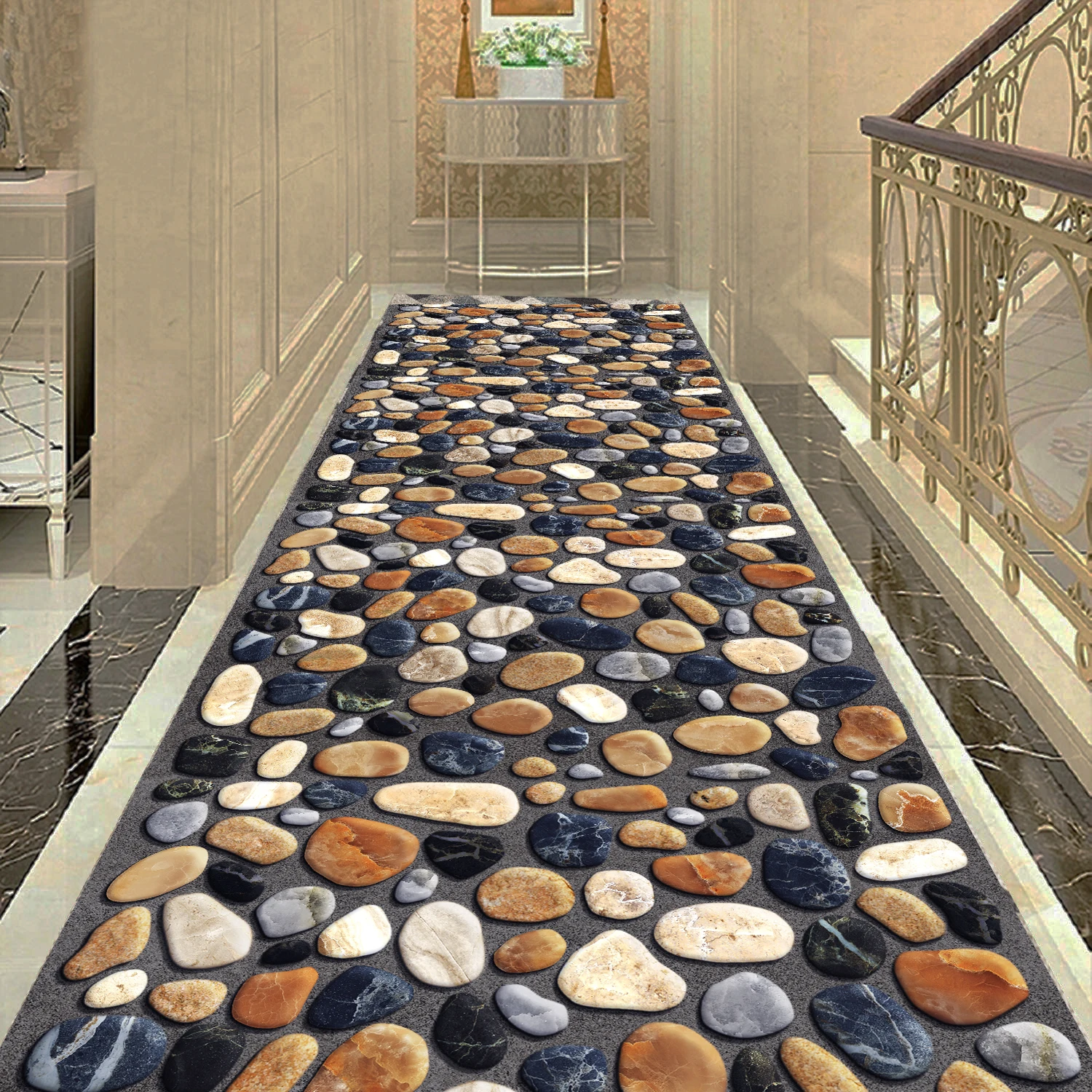 Pebble Stones Hallway Corridor Carpet Rug Stone Printing Living Room Area Rug Bedroom Rugs Home Decor Passageway Kitchen Mat