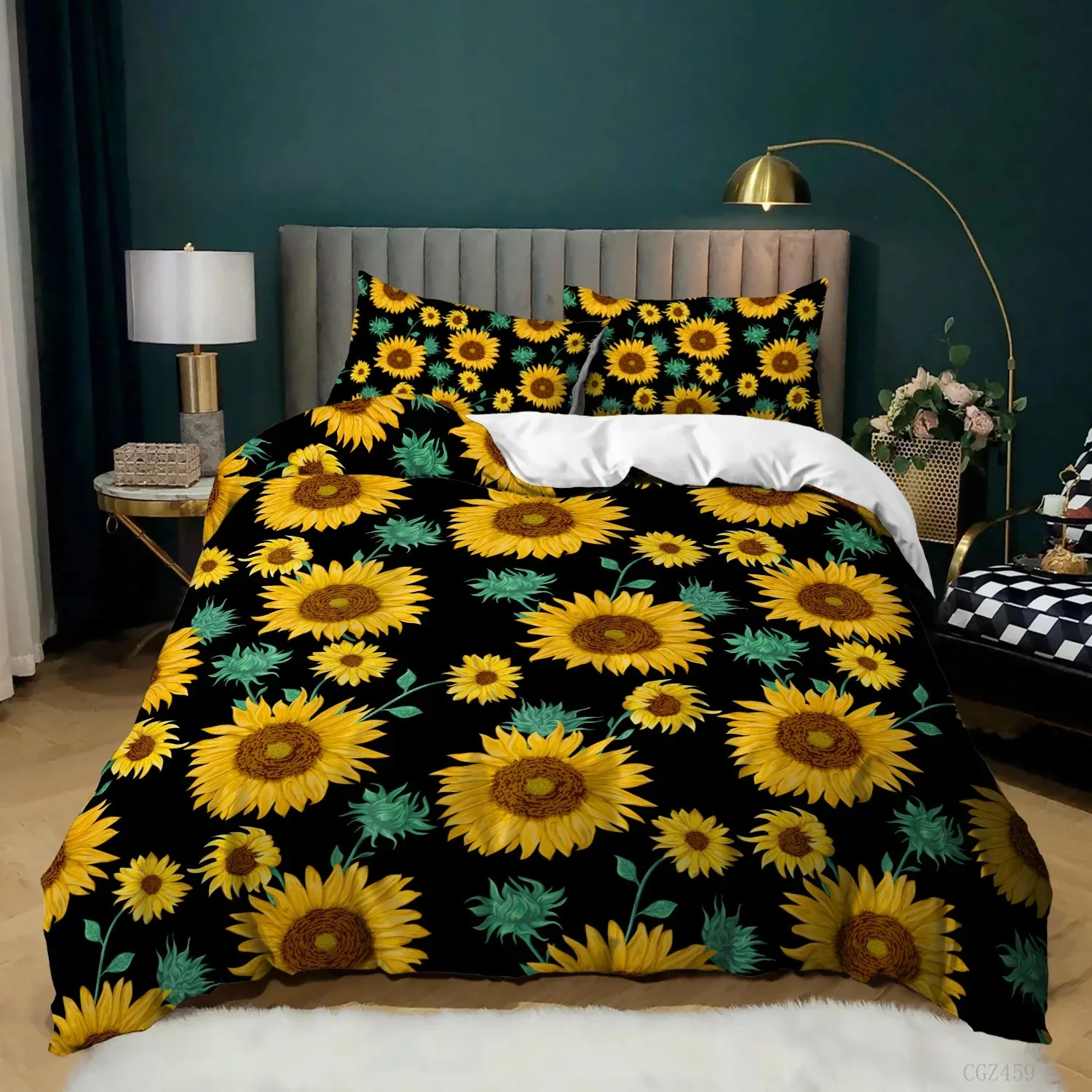 

Sunflower Duvet Cover Set King Queen Size Girly Yellow Floral Print Comforter Cover Microfiber Flowers Pattern Twin Bedding Set